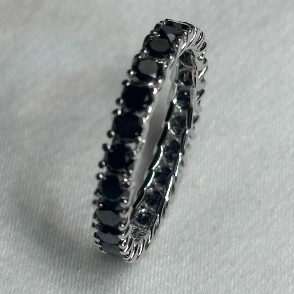 1.70CT Black Diamond Eternity Band 18K White Gold Natural Diamonds Stacking Ring - Picture 6 of 9